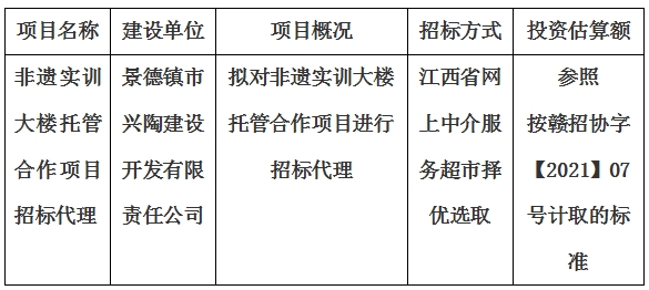 非遺實訓(xùn)大樓托管合作項目招標(biāo)代理計劃公告