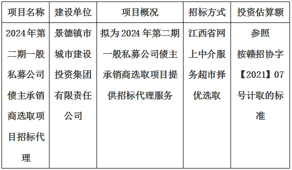 2024年第二期一般私募公司債主承銷商選取項目招標(biāo)代理計劃公告