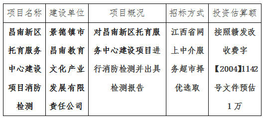 昌南新區(qū)托育服務中心建設項目消防檢測計劃公告